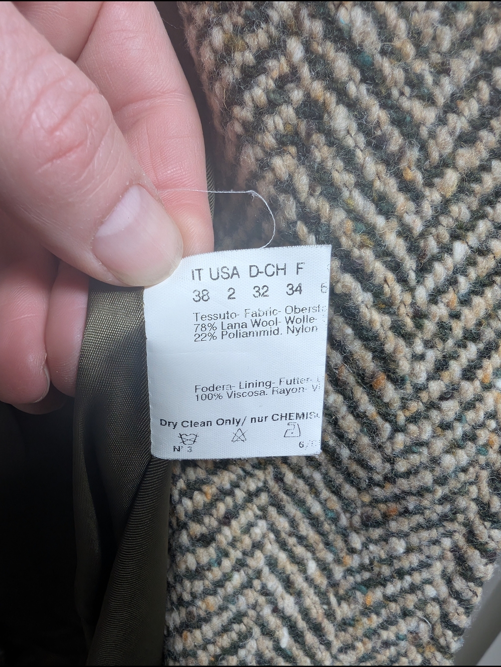 Cinzia Rocca Due Women's Herringbone Wool Coat - Beige/Green, sz 2 - Picture 6 of 8